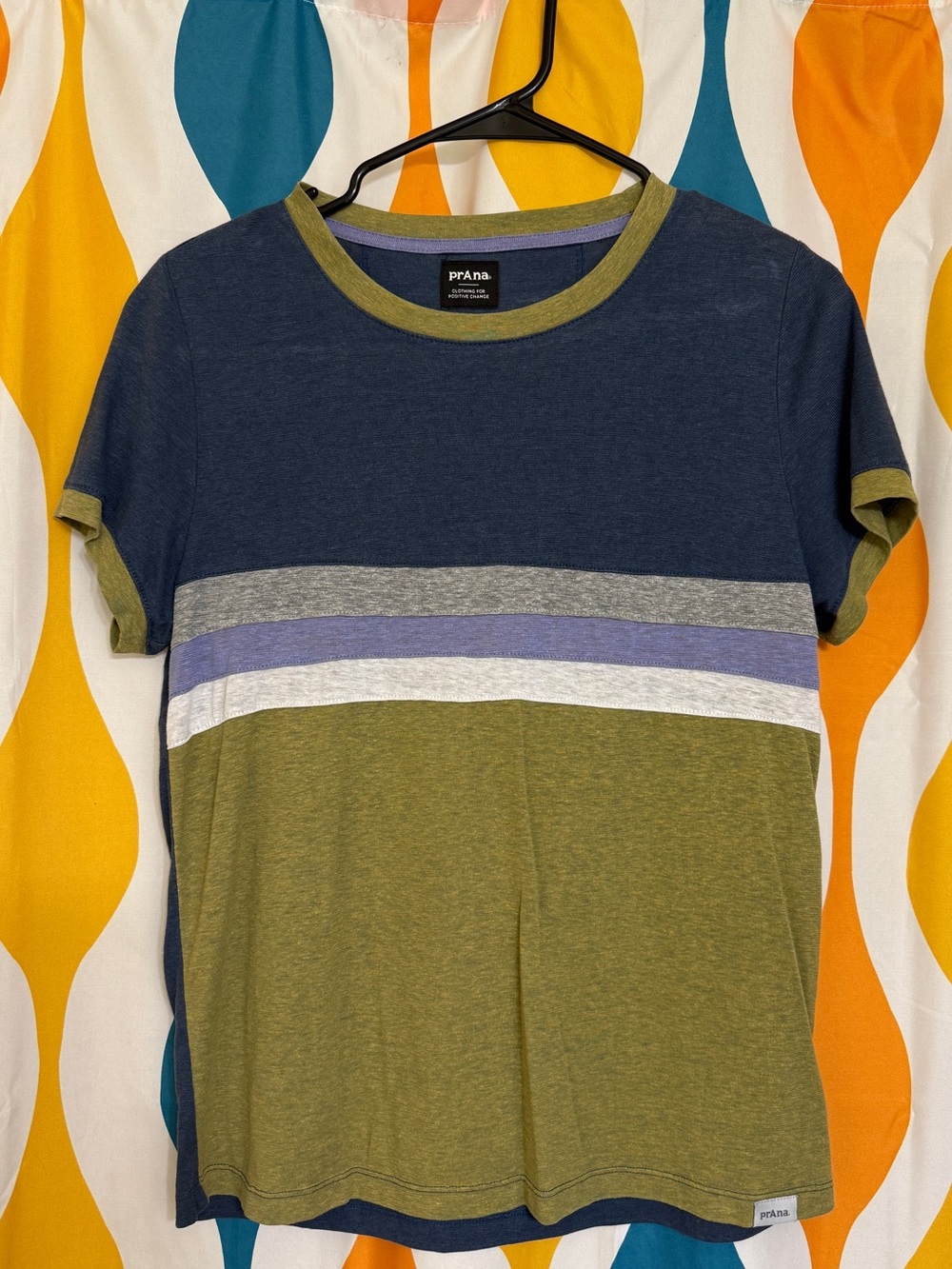 Prana Navy, Olive & Gray Stripe Short Sleeve Tee